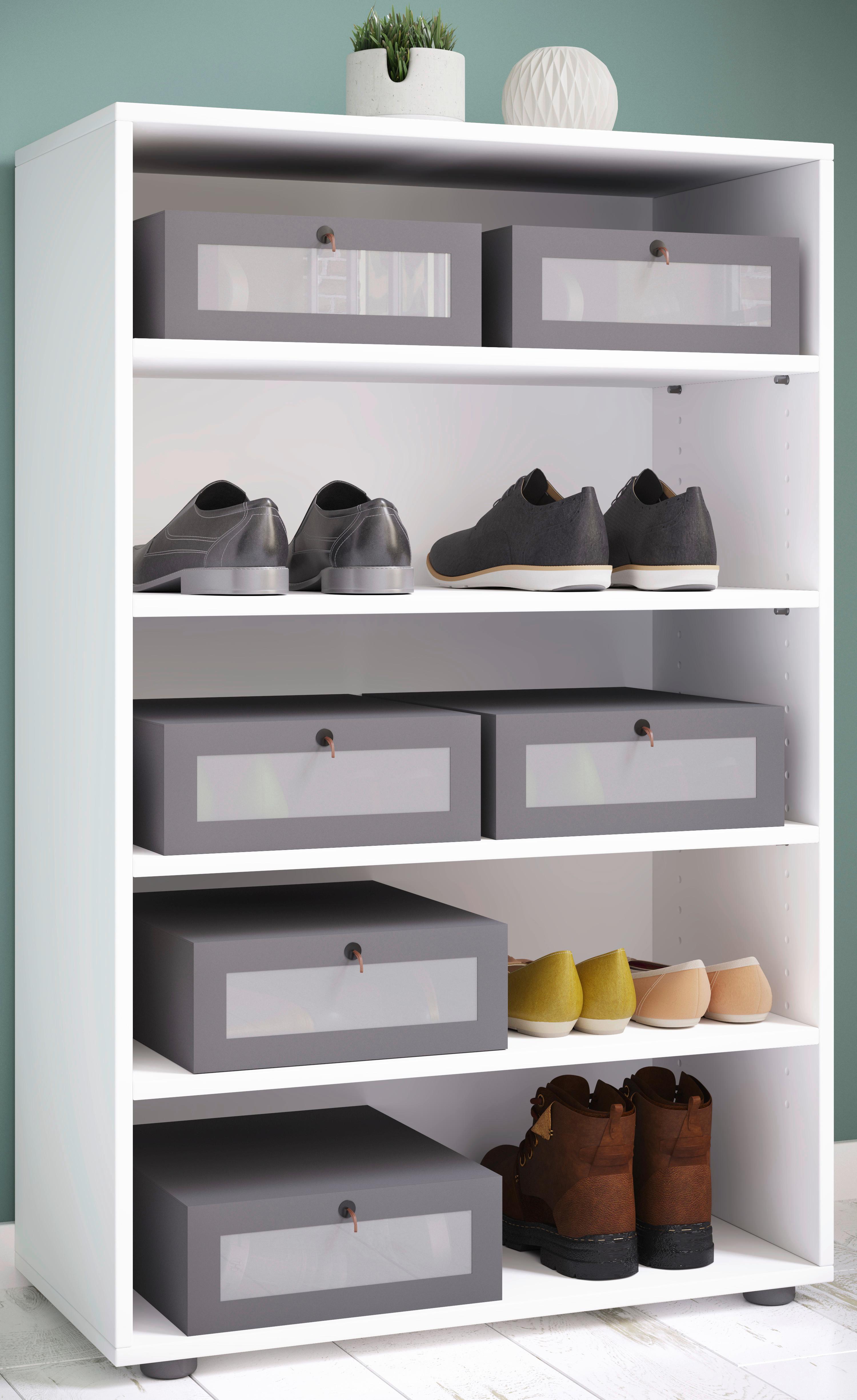 Schuhregal Lona Xl 5 Ablagen Weiß H: 110 Cm - Schwarz/Weiß, KONVENTIONELL, Holzwerkstoff (70/110/37cm) - MID.YOU