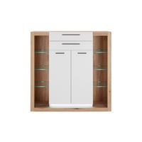 Highboard Brixen Weiß/Eichefarben B: 141cm - Eichefarben/Weiß, Design, Glas/Holzwerkstoff (141/139/37cm) - MID.YOU