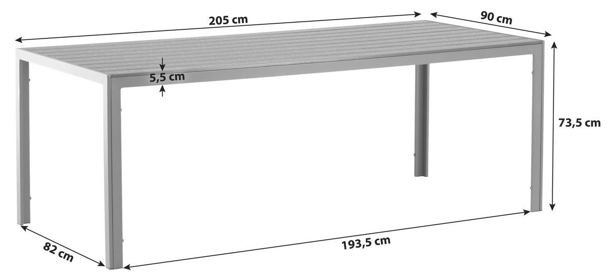 Gartentisch Break Aluminium L: 205cm - Schwarz, KONVENTIONELL, Metall (205/90/73,5cm) - Gardenson