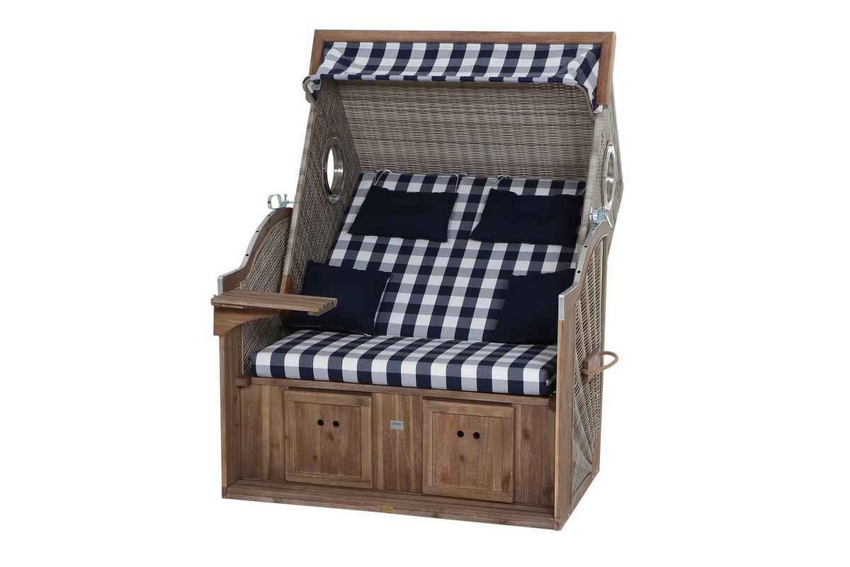 Strandkorb Ostsee L88712 2-Sitzer, Blau, Weiß - Blau/Weiß, KONVENTIONELL, Holz/Kunststoff (130/80/165cm) - Siena Garden