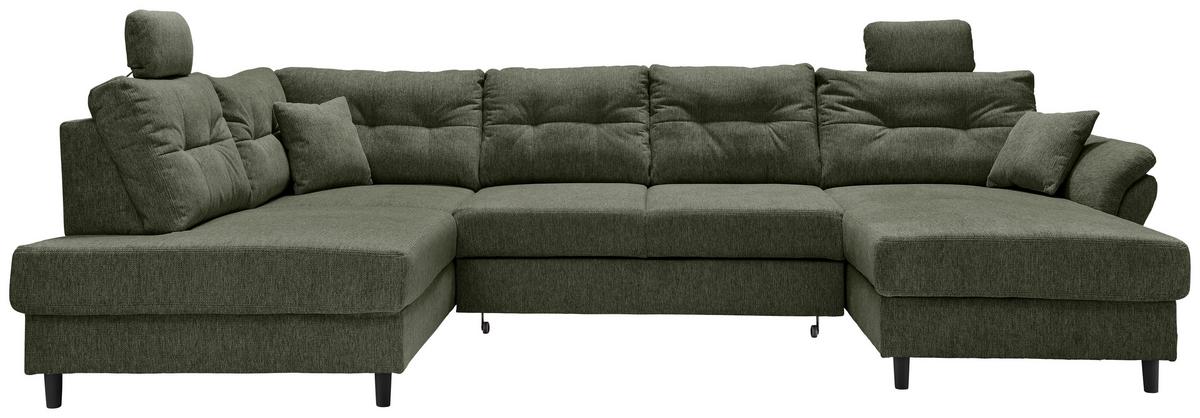 Wohnlandschaft Brizzini Dunkelgrün U: 206x338x176 cm - Dunkelgrün/Schwarz, MODERN, Textil (206/338/176cm) - Livetastic