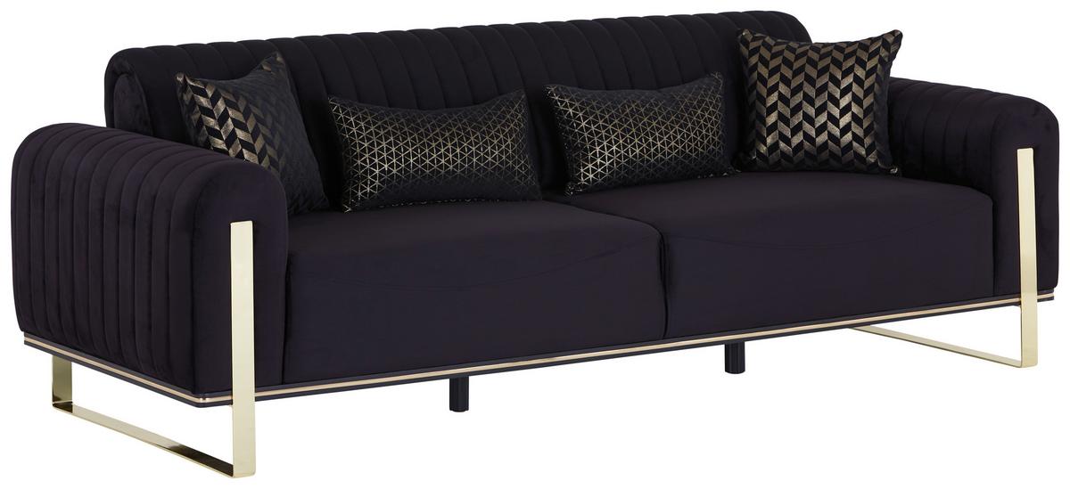 3-Sitzer-Sofa Mit Schlaffunktion Bono Schwarz - Goldfarben/Schwarz, MODERN, Textil (230/83/90cm) - Luca Bessoni