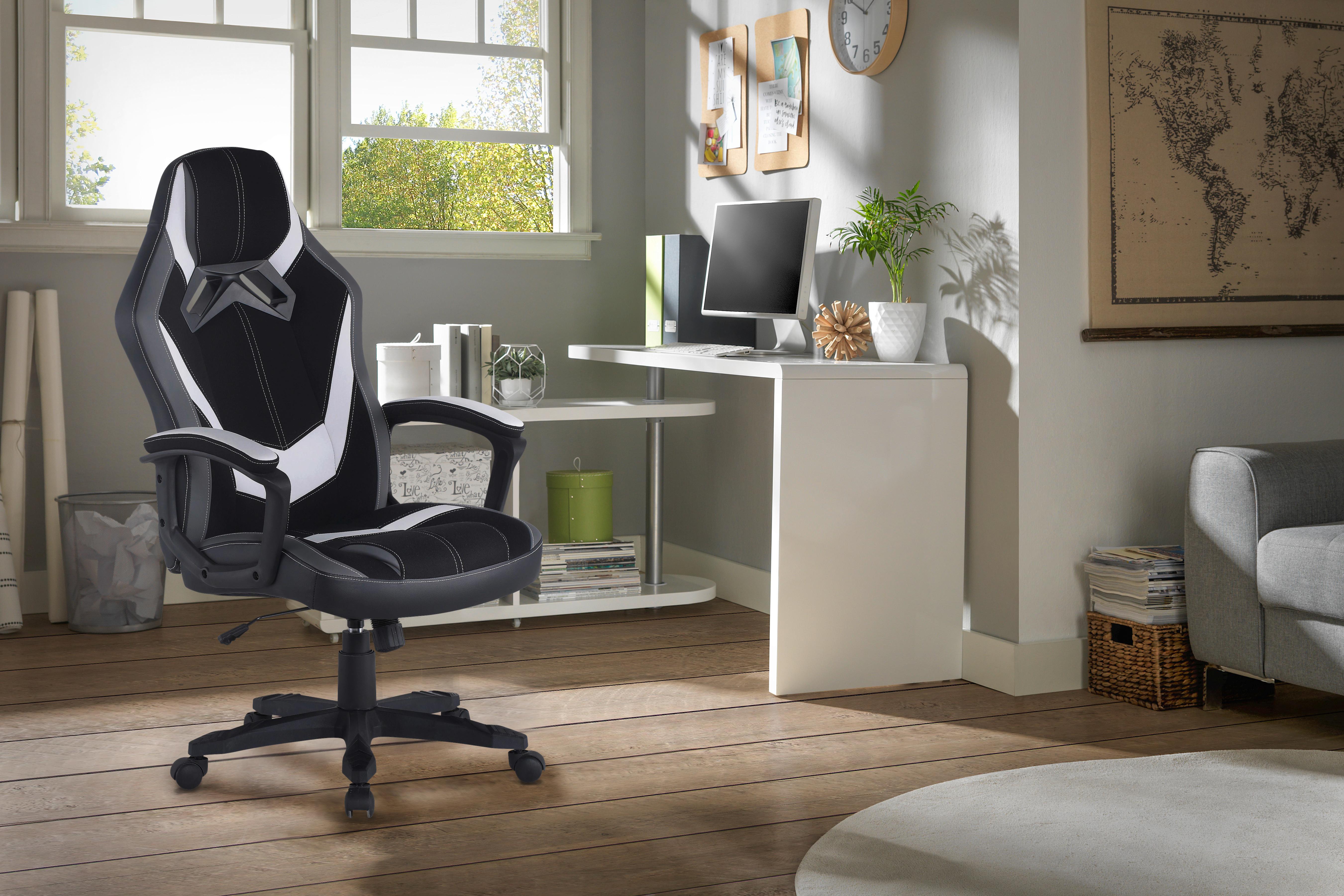 Gaming Stuhl Livetastic Yale Grau/Schwarz/Weiß - Schwarz/Weiß, Design, Kunststoff/Textil (64,5/112-122/69cm) - Livetastic