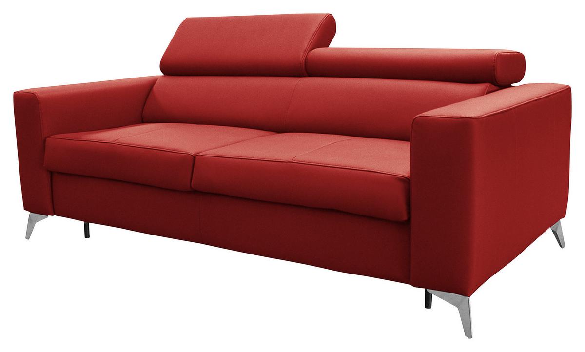 Schlafsofa Mondo, Rot B: 206 cm - Silberfarben/Rot, Design, Leder/Textil (206/95/101cm) - Livetastic