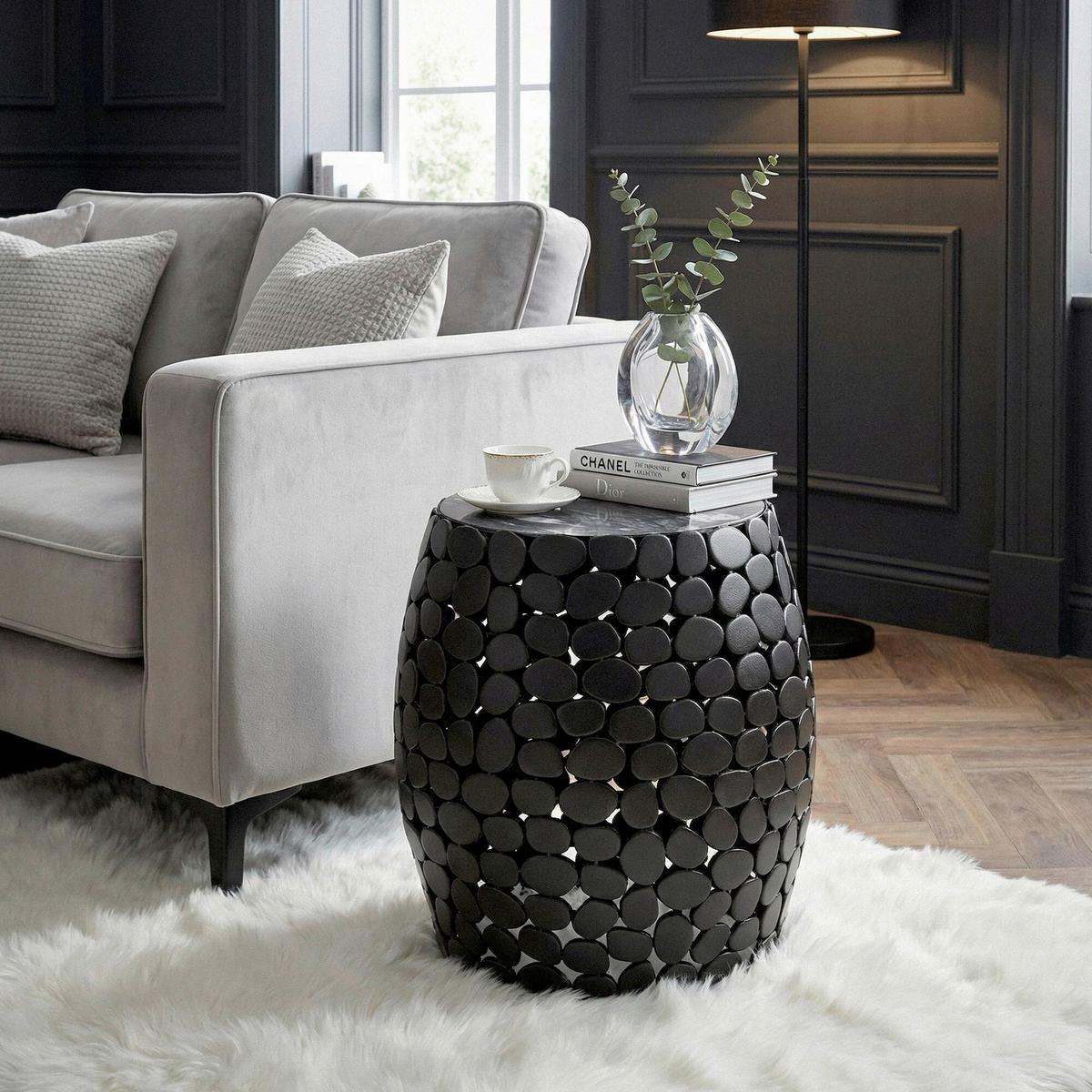 Beistelltisch Schwarz B: 40 Cm - Schwarz, Design, Stein/Metall (40/46/40cm) - Livetastic