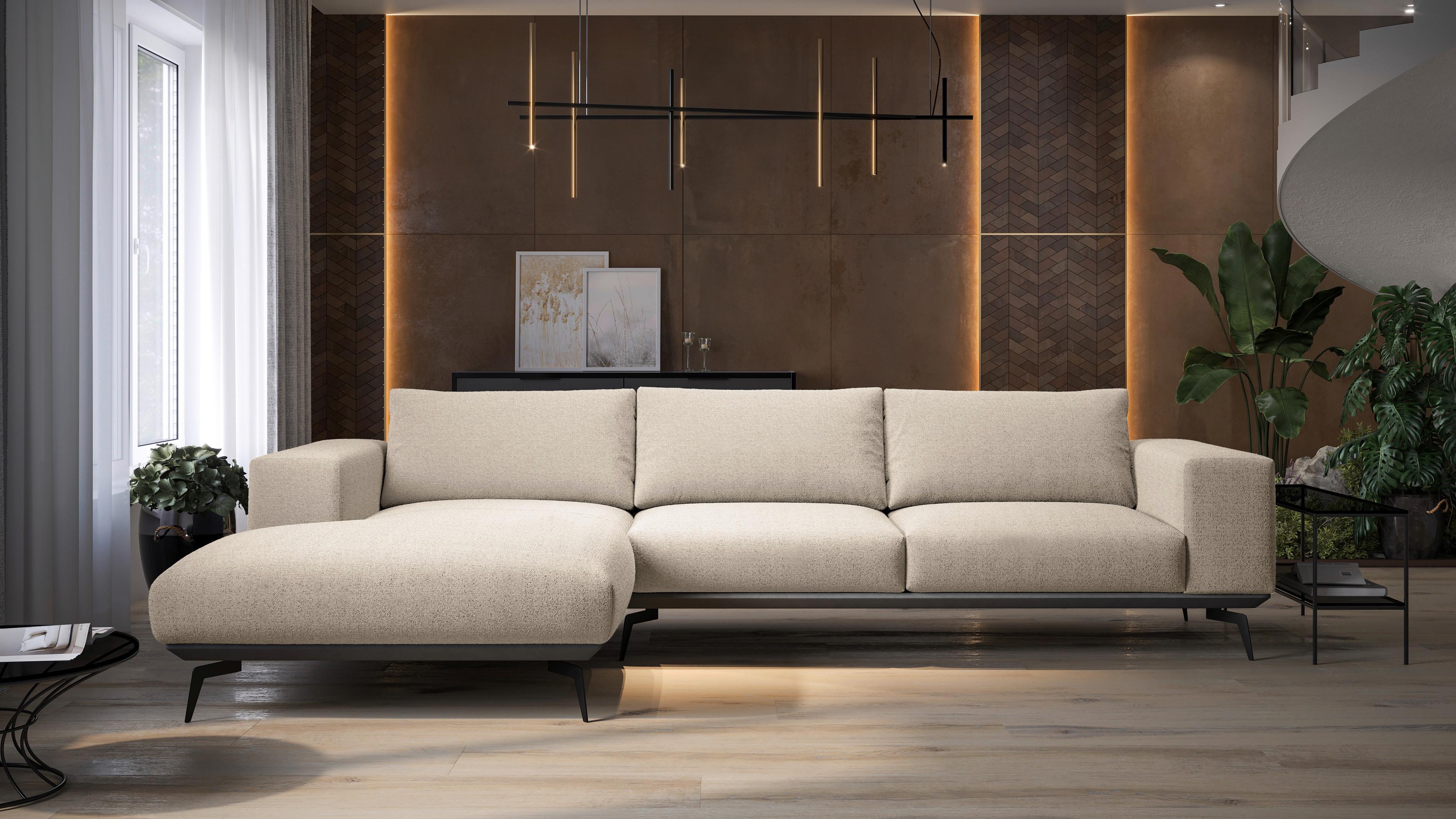 Ecksofa Albero - Creme/Schwarz, Design, Holz/Textil (180/330cm) - MID.YOU