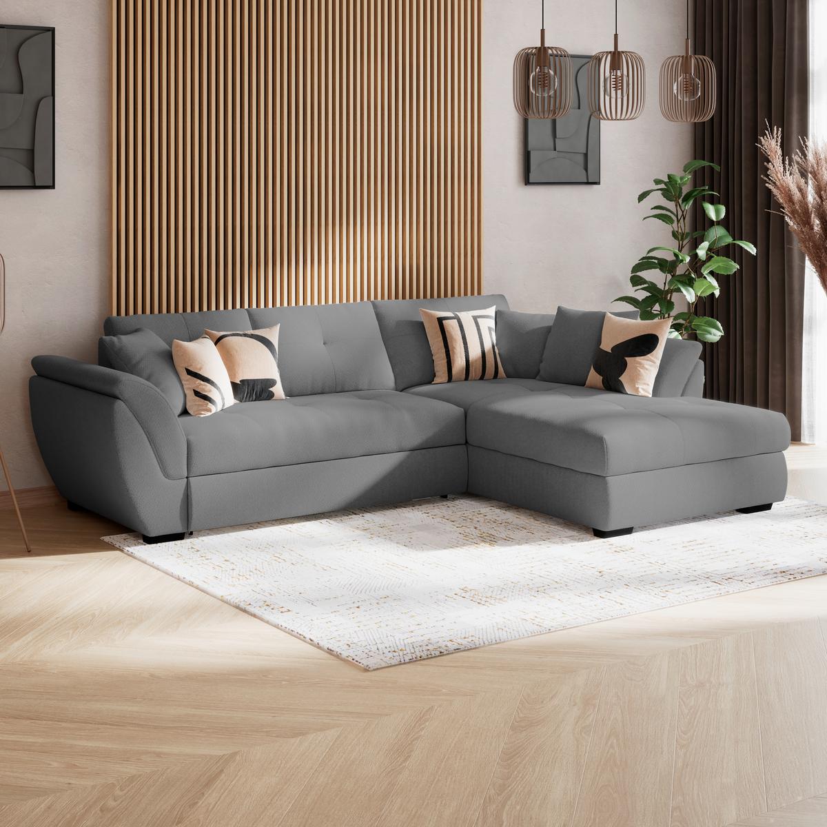 Rohová sedačka BERISSO, pravá, antracitová tk. VINCI - čierna/antracitová, Konventionell, textil (278/187cm) - Ondega