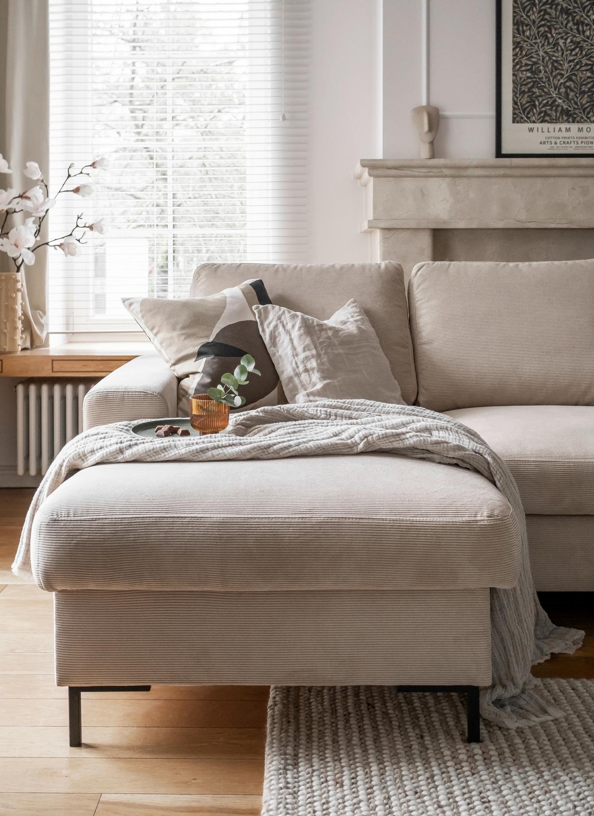 Ecksofa Lofty Lilly Beige S: 148x236cm - Beige/Schwarz, Design, Textil (148/236cm) - MID.YOU