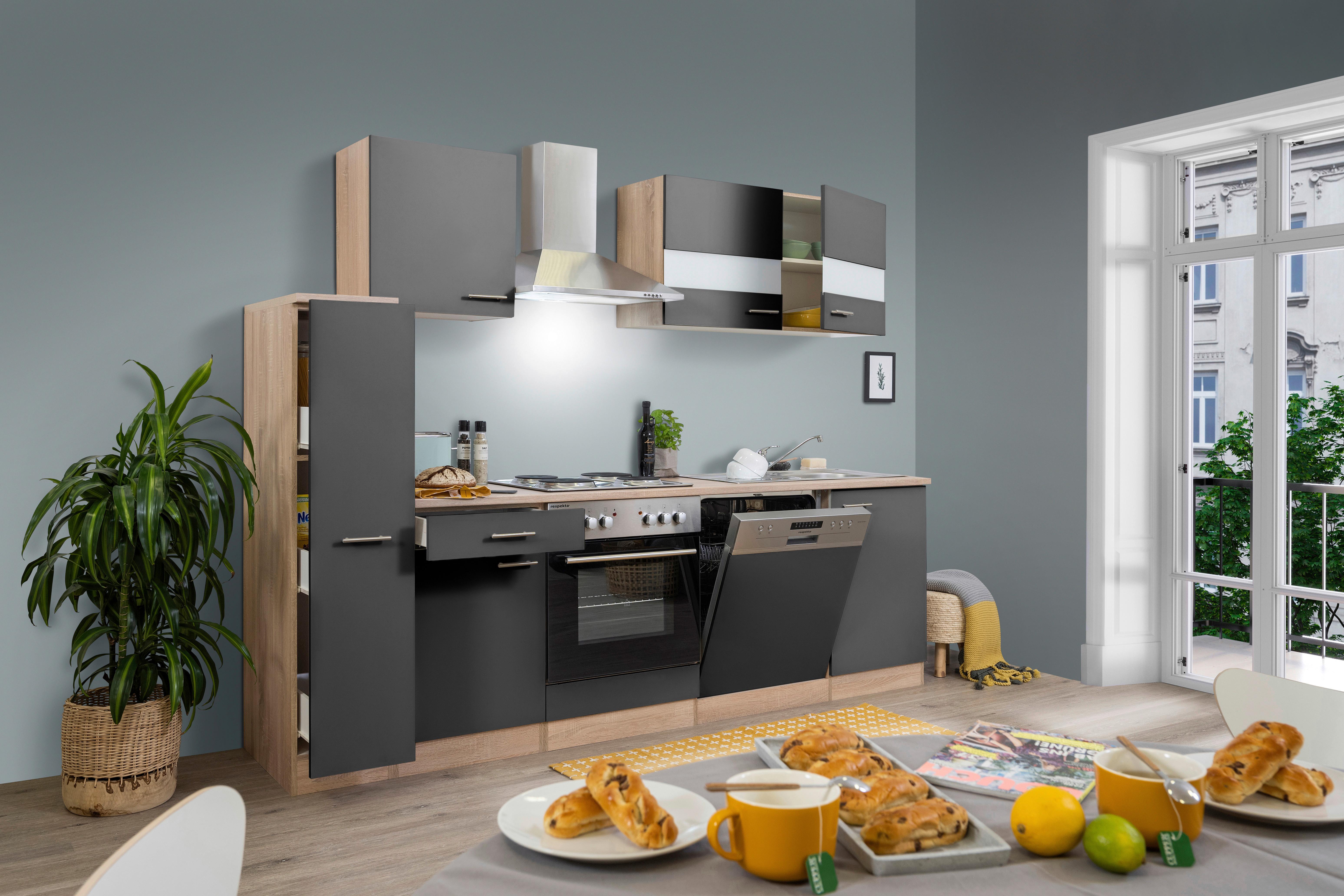 Küchenblock Merle Küchenblock 250 cm - Eichefarben/Grau, Basics, Holzwerkstoff (250cm) - Respekta