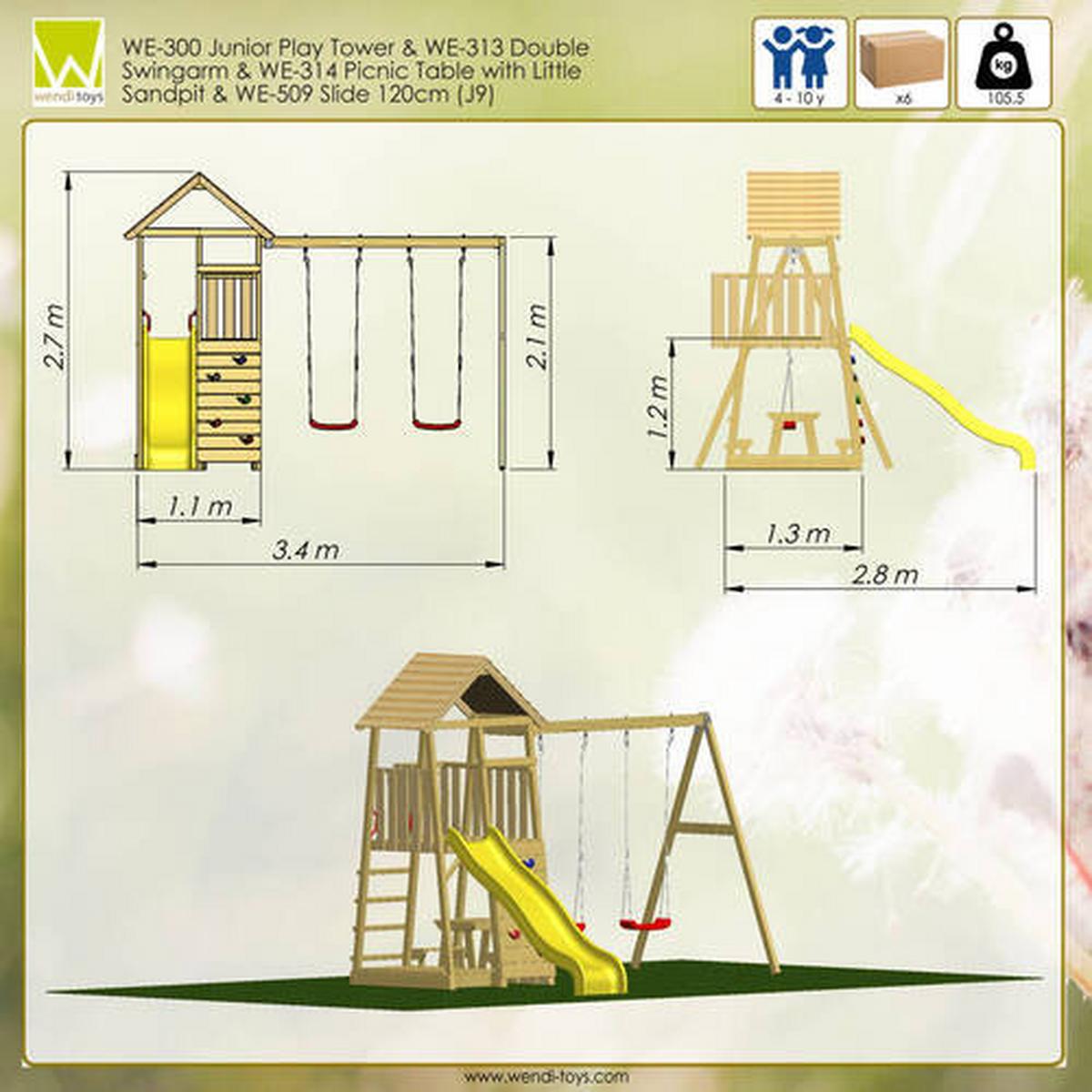 Spielturm Giraffe Gelb/Naturfarben, B: 340 cm - Gelb/Naturfarben, KONVENTIONELL, Holz (340/270/280cm)