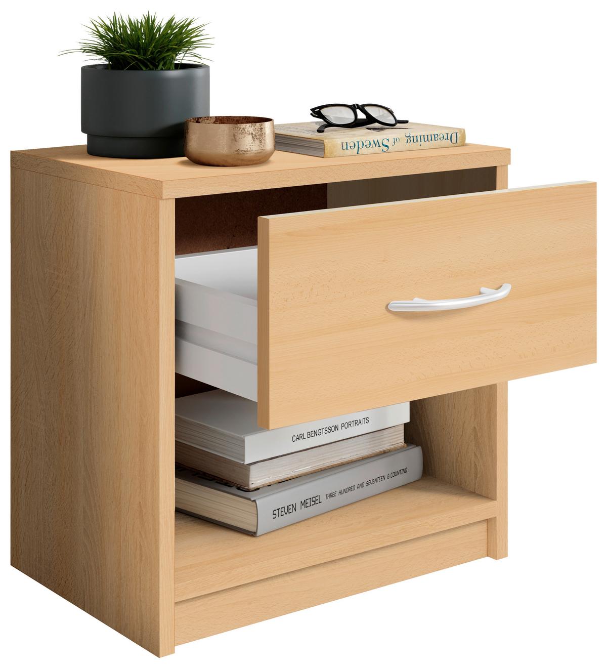 Noční stolek FAIR dekor buk - černá/barvy stříbra, Konvenční, kompozitní dřevo/plast (39/41/28cm) - Based
