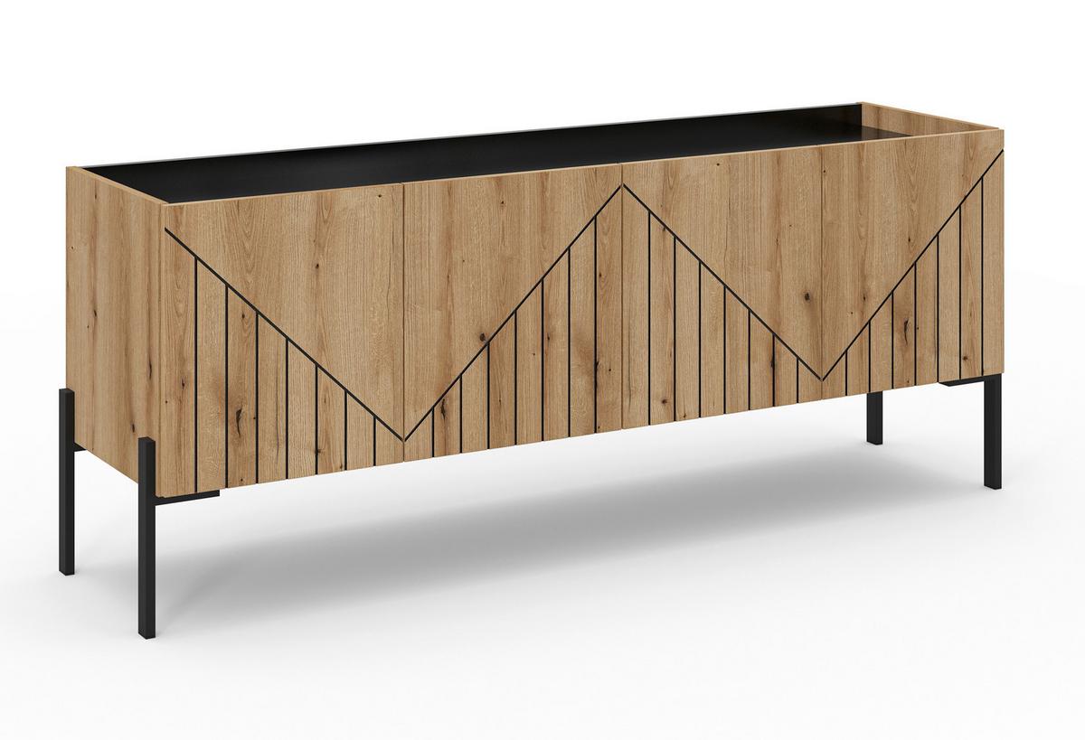 Lowboard Neo Schwarz /Eiche dunkel Dekor B: 155cm - Eiche dunkel/Schwarz, Design, Holzwerkstoff (155/62/40cm) - Livetastic