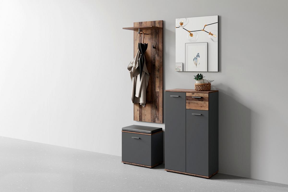 Garderobe Jakob 4-Teilig Alteiche/Anthrazit B: 60 cm - Alteiche/Anthrazit, Design, Holzwerkstoff (60/102/30cm) - MID.YOU