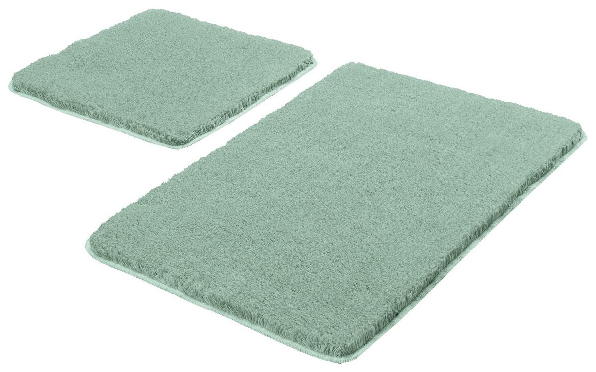 Badteppich Set Noble 85x55 cm Hellgrün Waschbar - Hellgrün, KONVENTIONELL, Textil (55x85/50x50cm) - Kleine Wolke