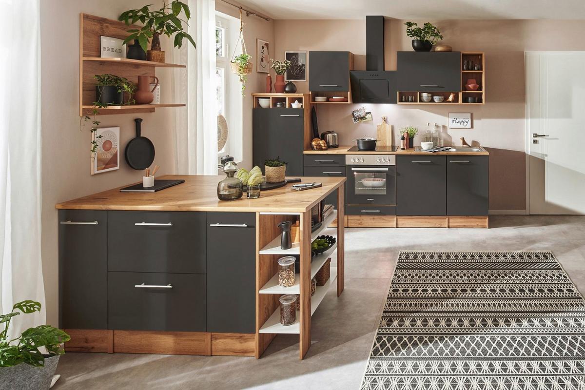 Küchenblock Hilde Küchenzeile 280 cm - Wildeiche/Grau, Design, Holzwerkstoff (280-150cm) - Respekta