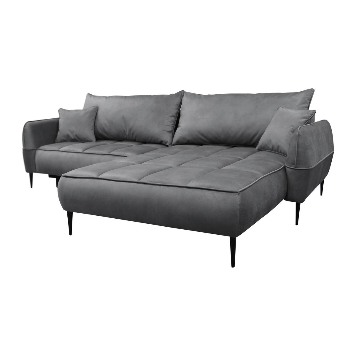 Ecksofa mit Bettkasten Letto 260x189 cm Velours Grau - Schwarz/Grau, Design, Textil (260/189cm) - MID.YOU