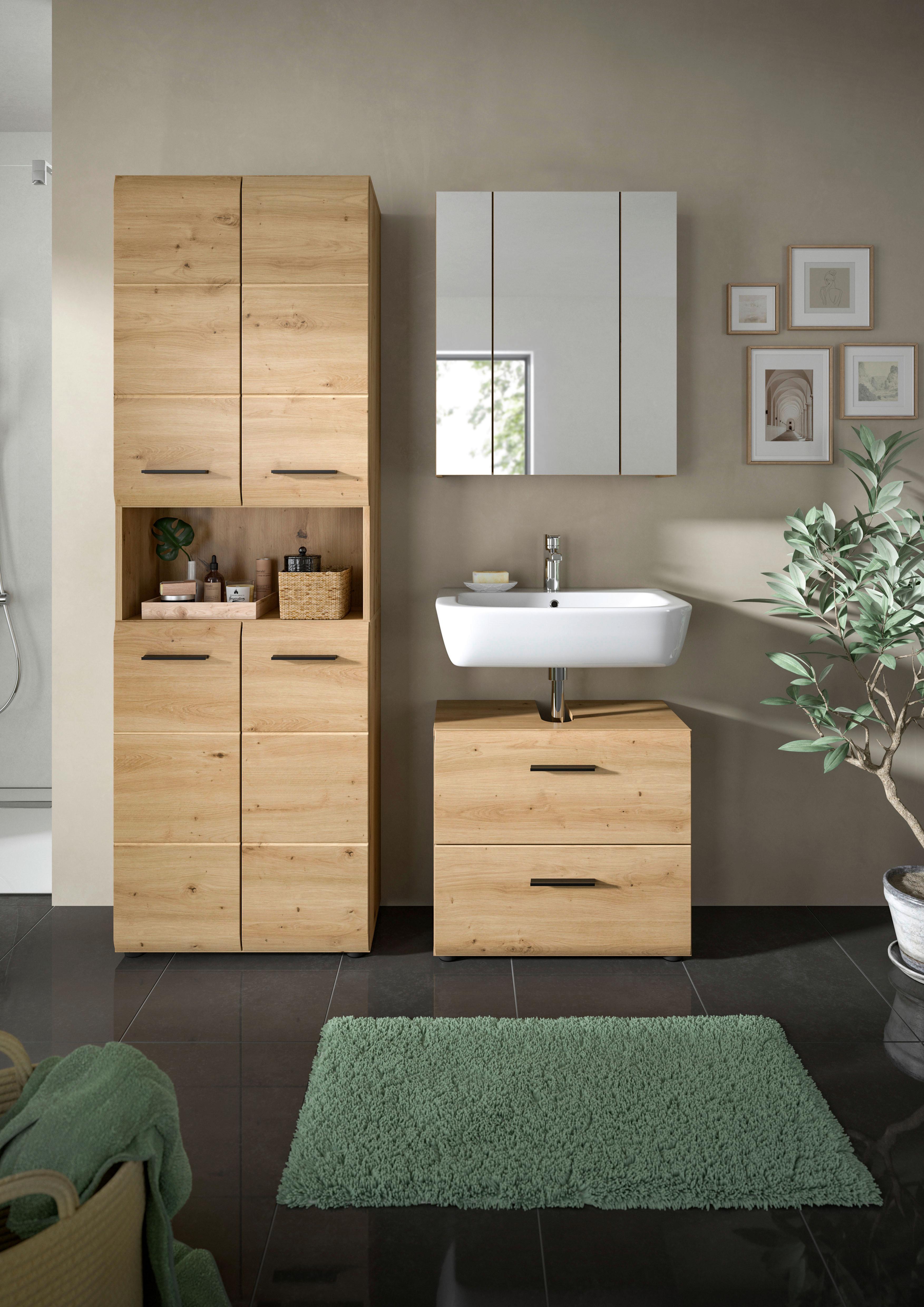 Badezimmer Ice Eiche Artisan Dekor B: 120cm - Schwarz/Eiche Artisan, Basics, Holzwerkstoff (120cm) - MID.YOU
