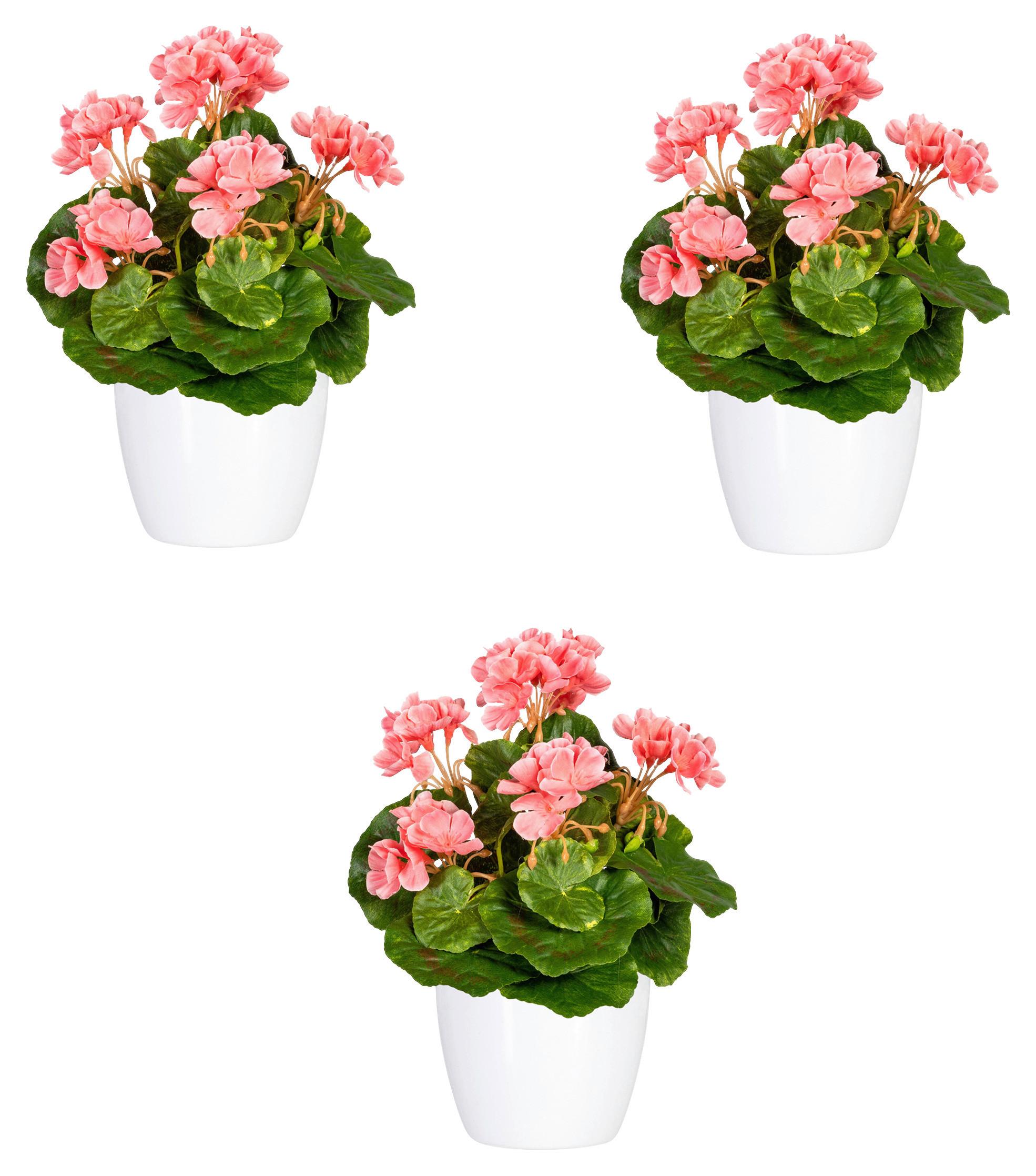 Kunstpflanze Blühpflanzen Rosa/Grün/Weiß, 24 cm - Rosa/Weiß, Design, Keramik/Kunststoff (24cm) - P & B