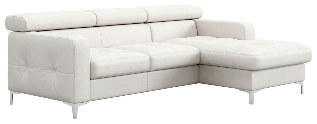 Ecksofa mit Schlaffunktion Sammy Hellgrau - Chromfarben/Weiß, Design, Leder (227/168cm) - Livetastic