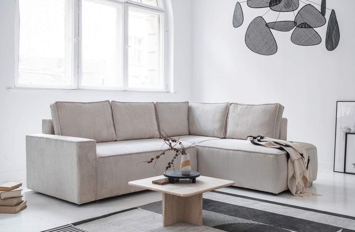 Sedačka OLIVER, pravá, béžová farba - čierna/béžová, Design, textil/plast (247/194cm) - MID.YOU