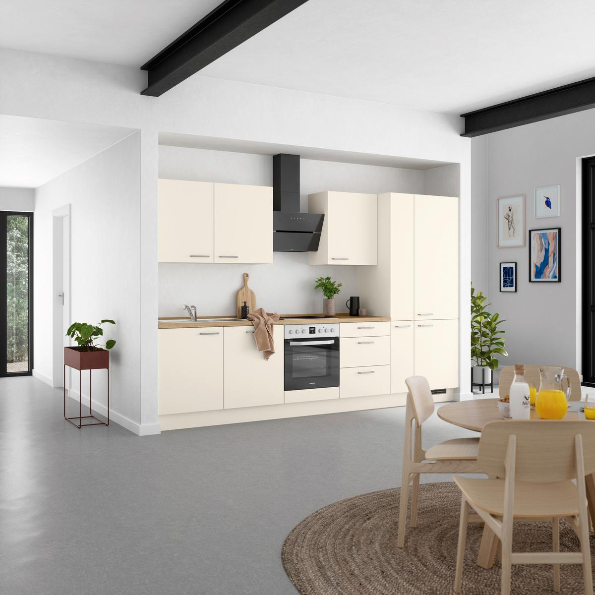 Kuchyňská linka 330 cm, magnóliová supermatná - barvy dubu/magnolie, Moderní, kov/kompozitní dřevo (330cm) - Nobilia