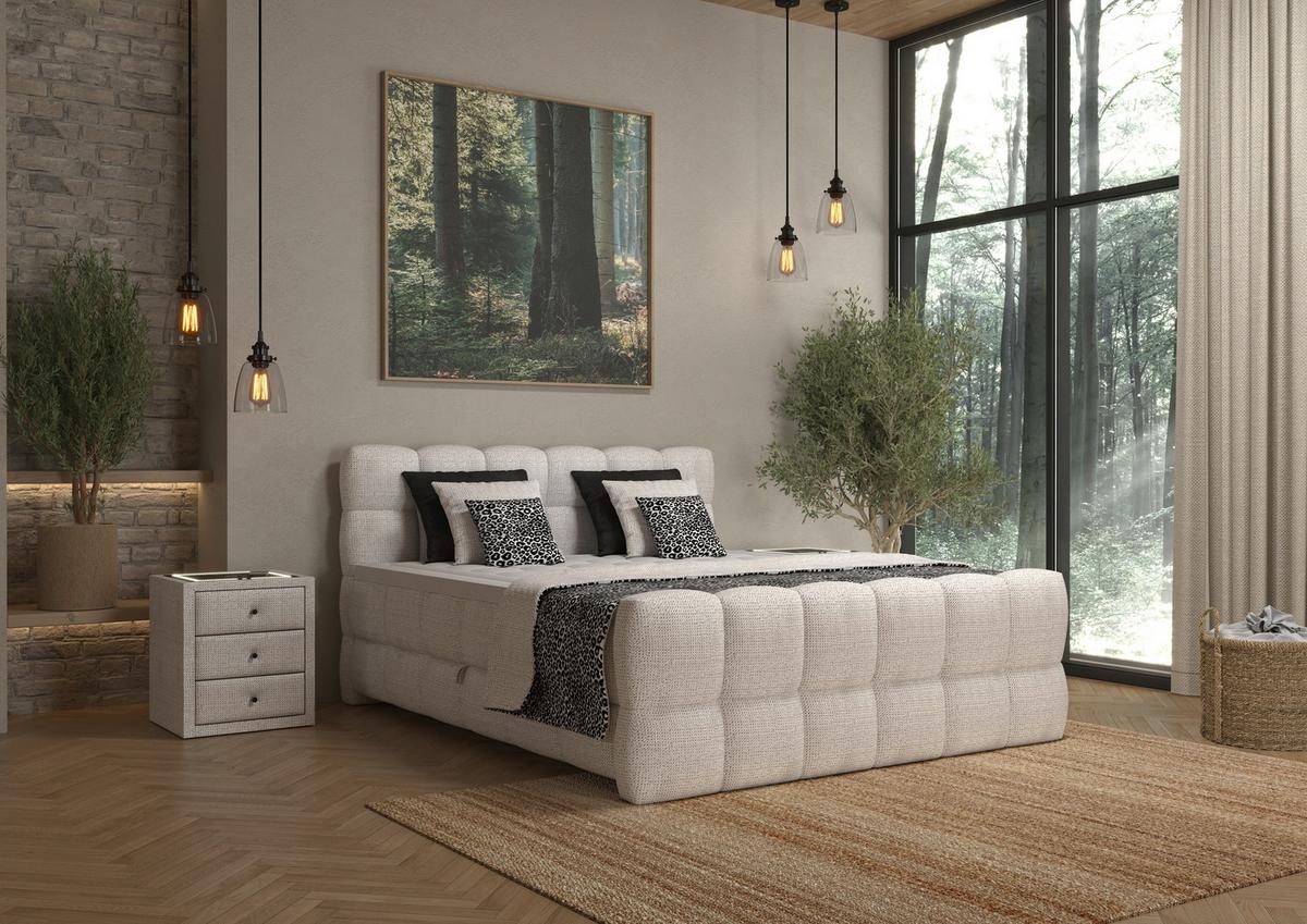 BOXSPRINGBETT inkl. Bettkasten 160x200 - Grauweiß/Schwarz, Trend, Holz/Holzwerkstoff (160/200cm) - Sembella