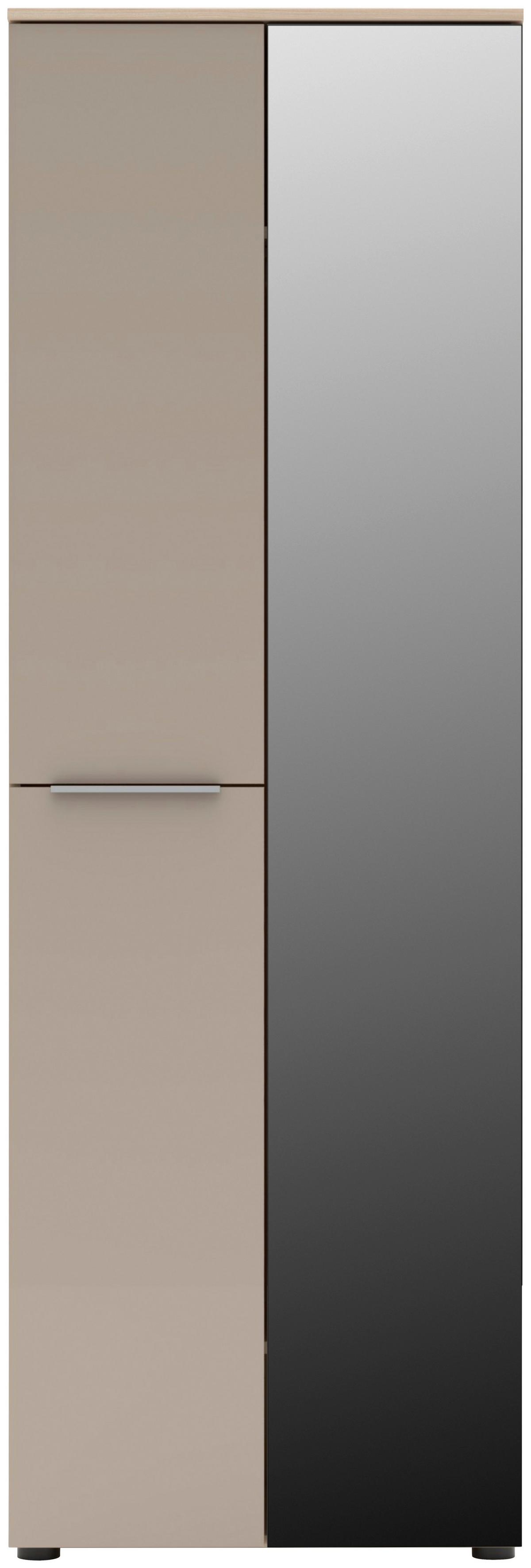 Előszobaszekrény Siena 65/196cm - kasmírszínű/tölgyfa színű, Modern, faalapú anyag/üveg (65/196/41cm)