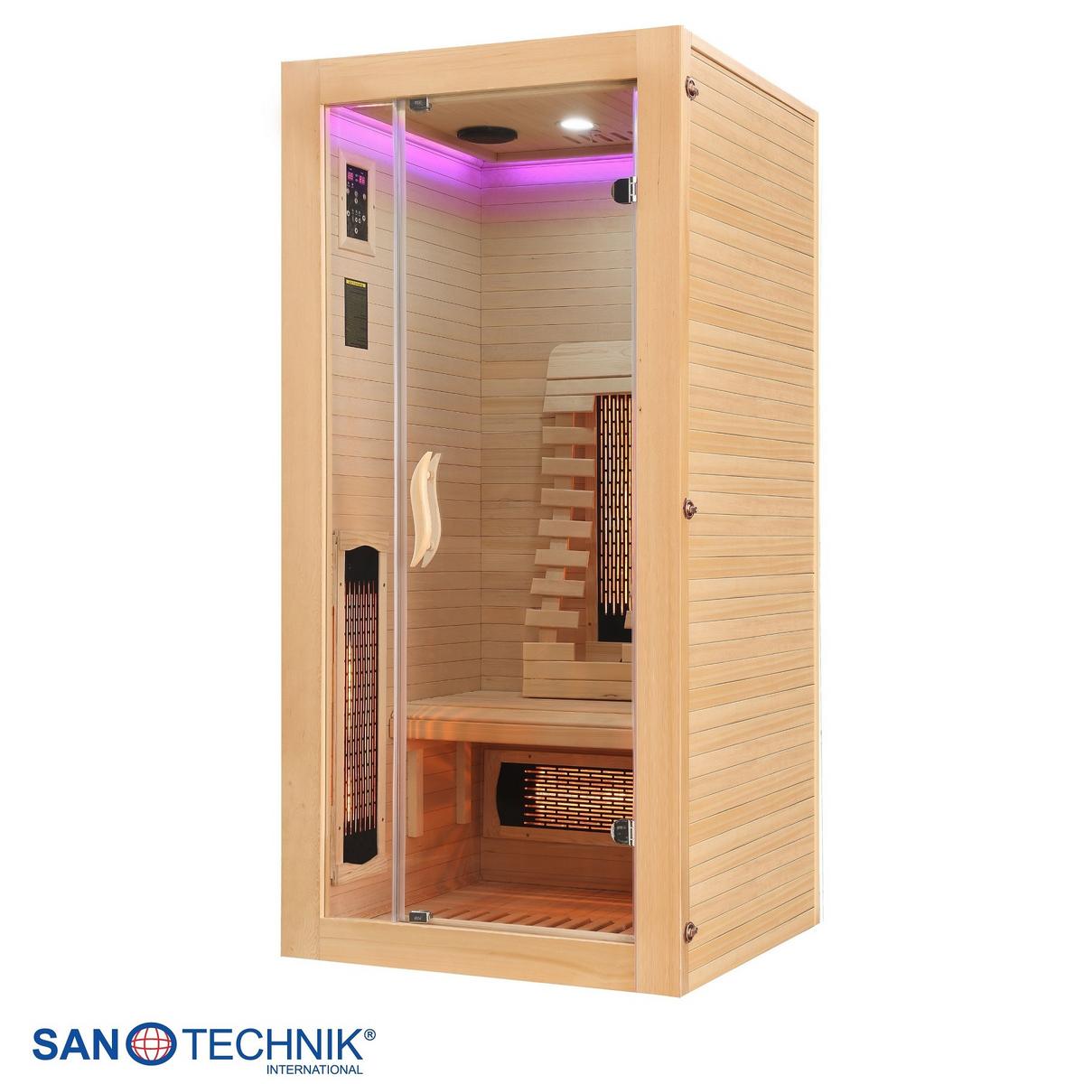 Infrarotkabine ergonomische Rückenlehnen - Naturfarben, Basics, Glas/Holz (90/190/90cm) - Sanotechnik