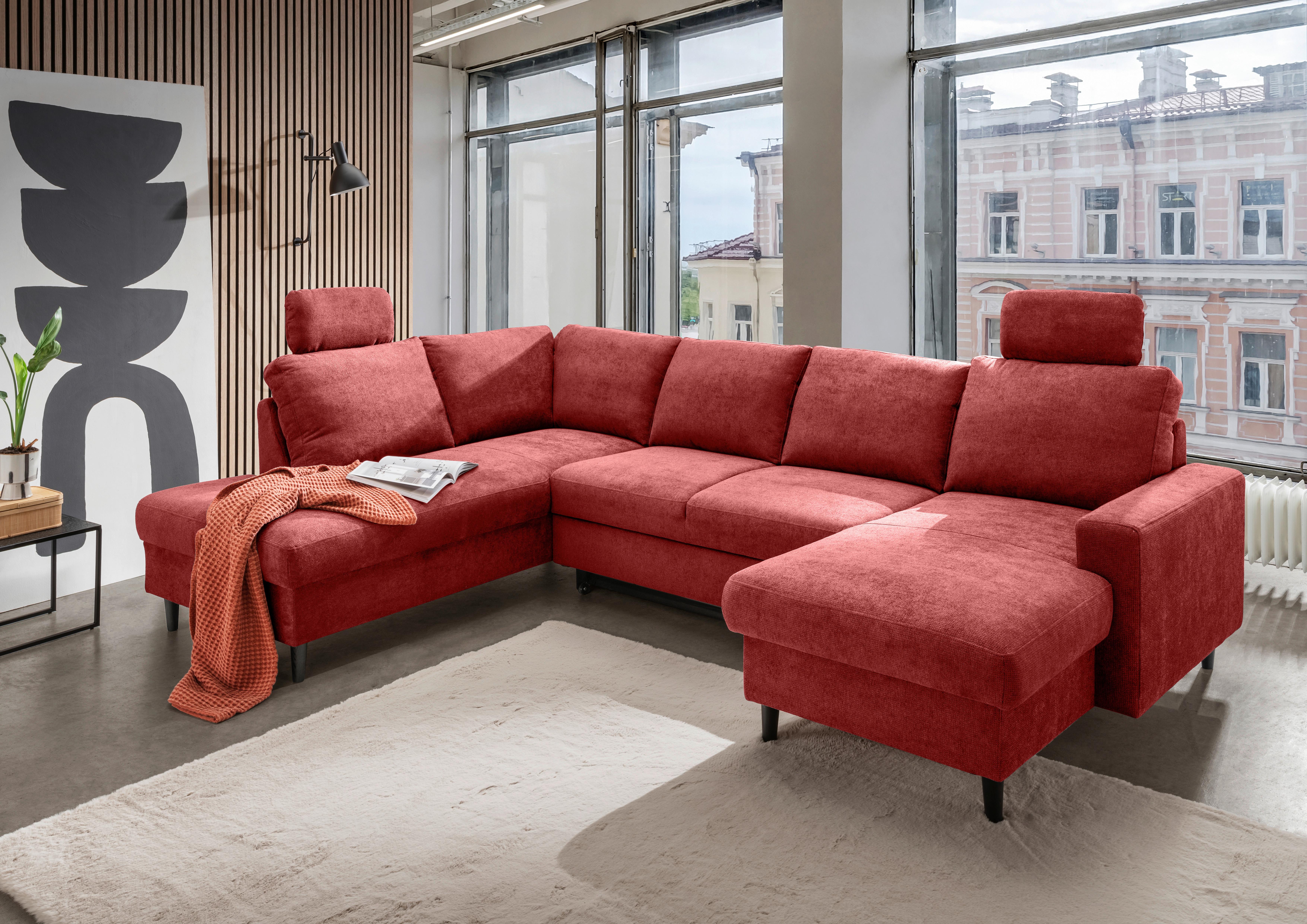 Wohnlandschaft Passione Rot U: 200x305x153 cm - Rot/Schwarz, MODERN, Textil (200/305/153cm) - Livetastic