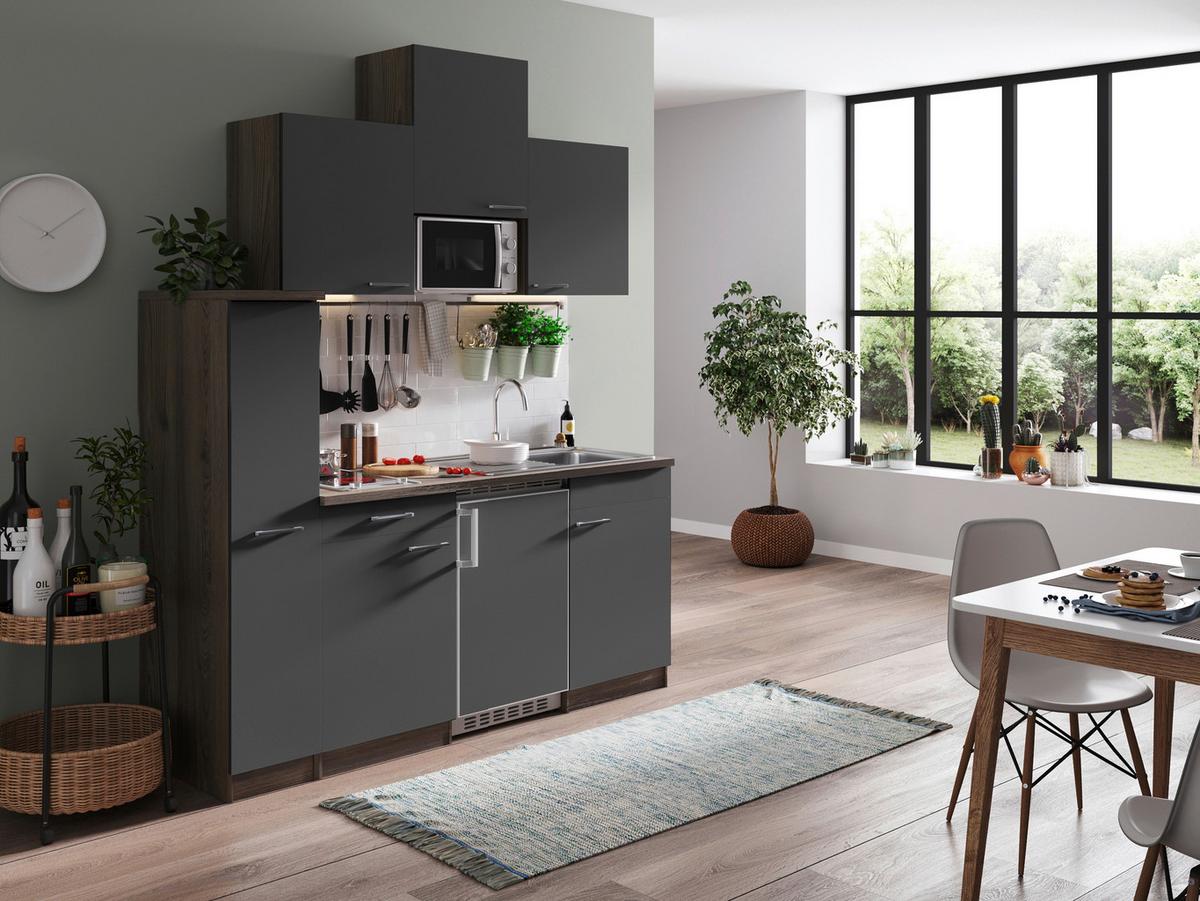 Küchenblock Oliver Singleküche 180 cm - Eichefarben/Grau, Basics, Holzwerkstoff (180cm) - Respekta