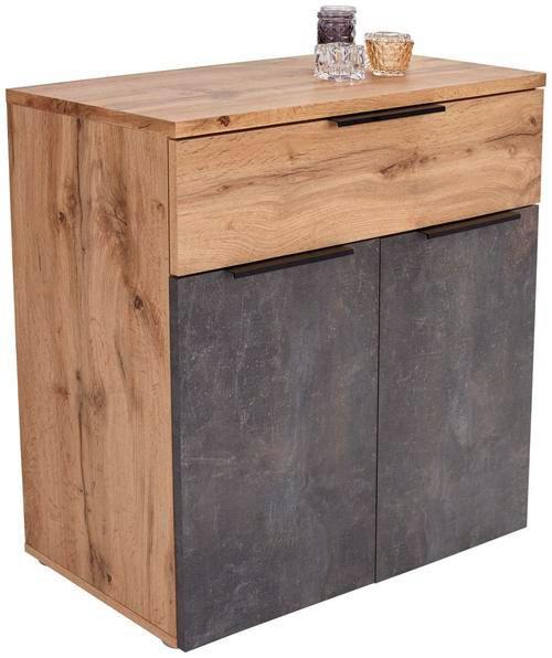 Kommode 80cm Kai, Wotan Eiche Dekor - Eichefarben/Alufarben, MODERN, Holzwerkstoff (80/80/39cm)