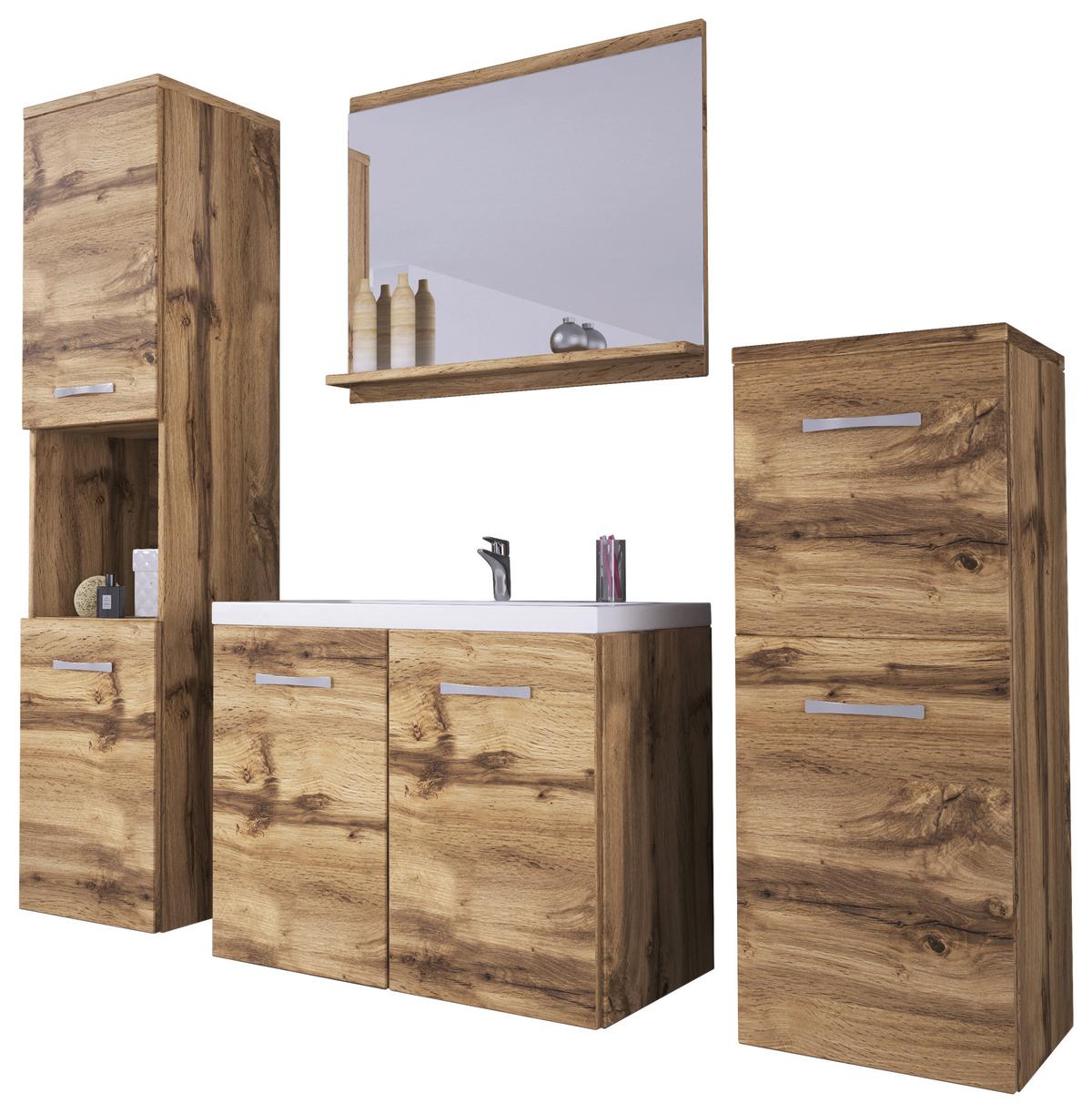 Badmöbel-set 5-tlg. Malo B: 140 Cm Eiche Wotan Dekor - Eiche Wotan/Weiß, LIFESTYLE, Keramik/Holzwerkstoff (120cm) - P & B