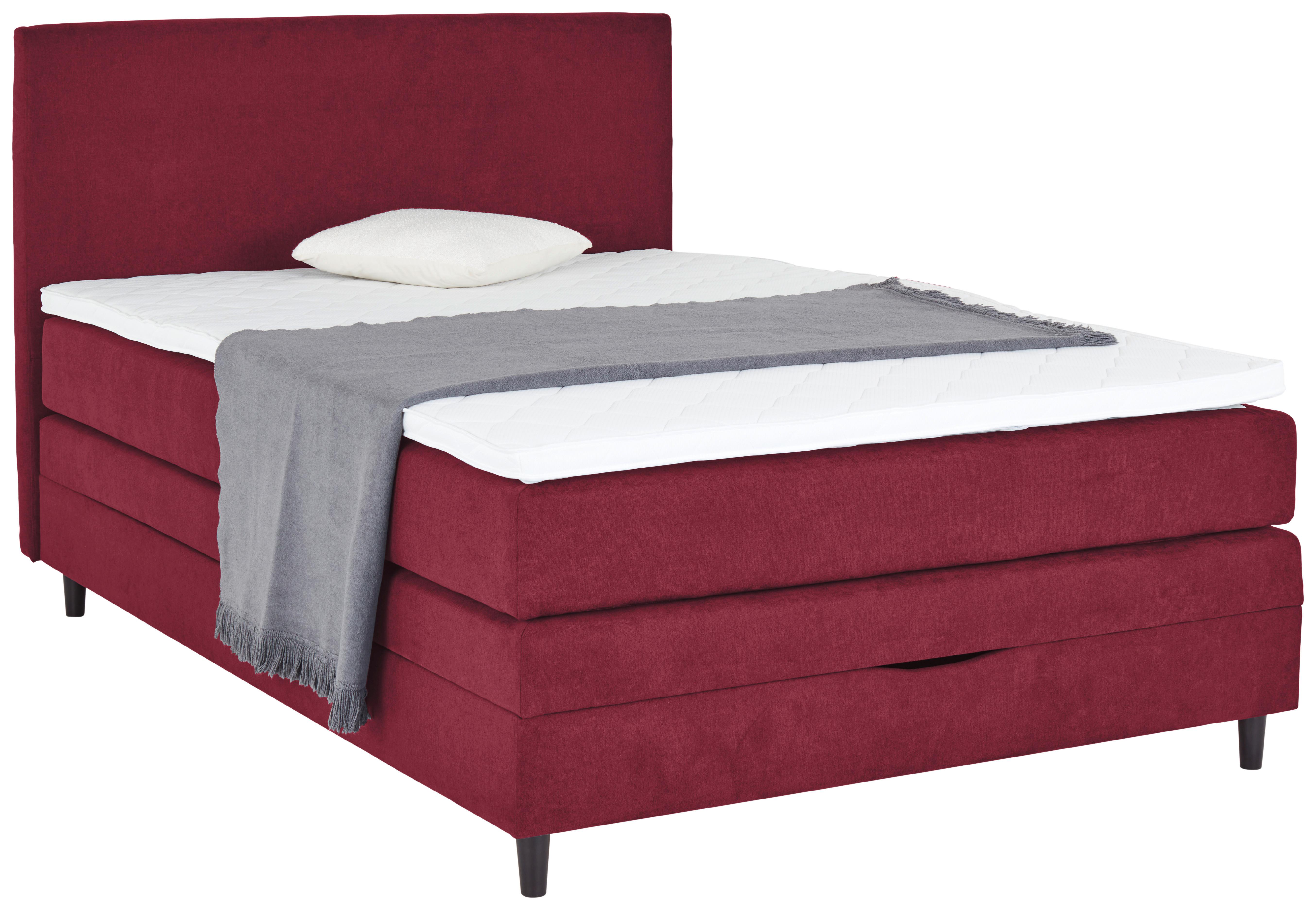 Boxspringbett Mit Topper & Bettkasten 140x200 Kleopatra - Rot, KONVENTIONELL, Holz/Holzwerkstoff (140/200cm) - Ondega