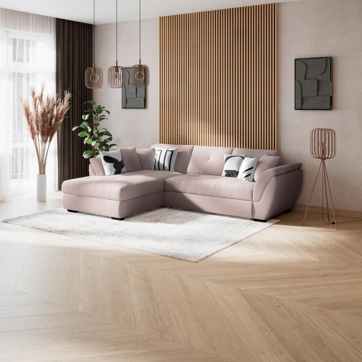 Rohová sedačka BERISSO, levá, šedobéžová tk. VINCI - černá/šedobéžová, Konvenční, textil/plast (187/278cm) - Ondega