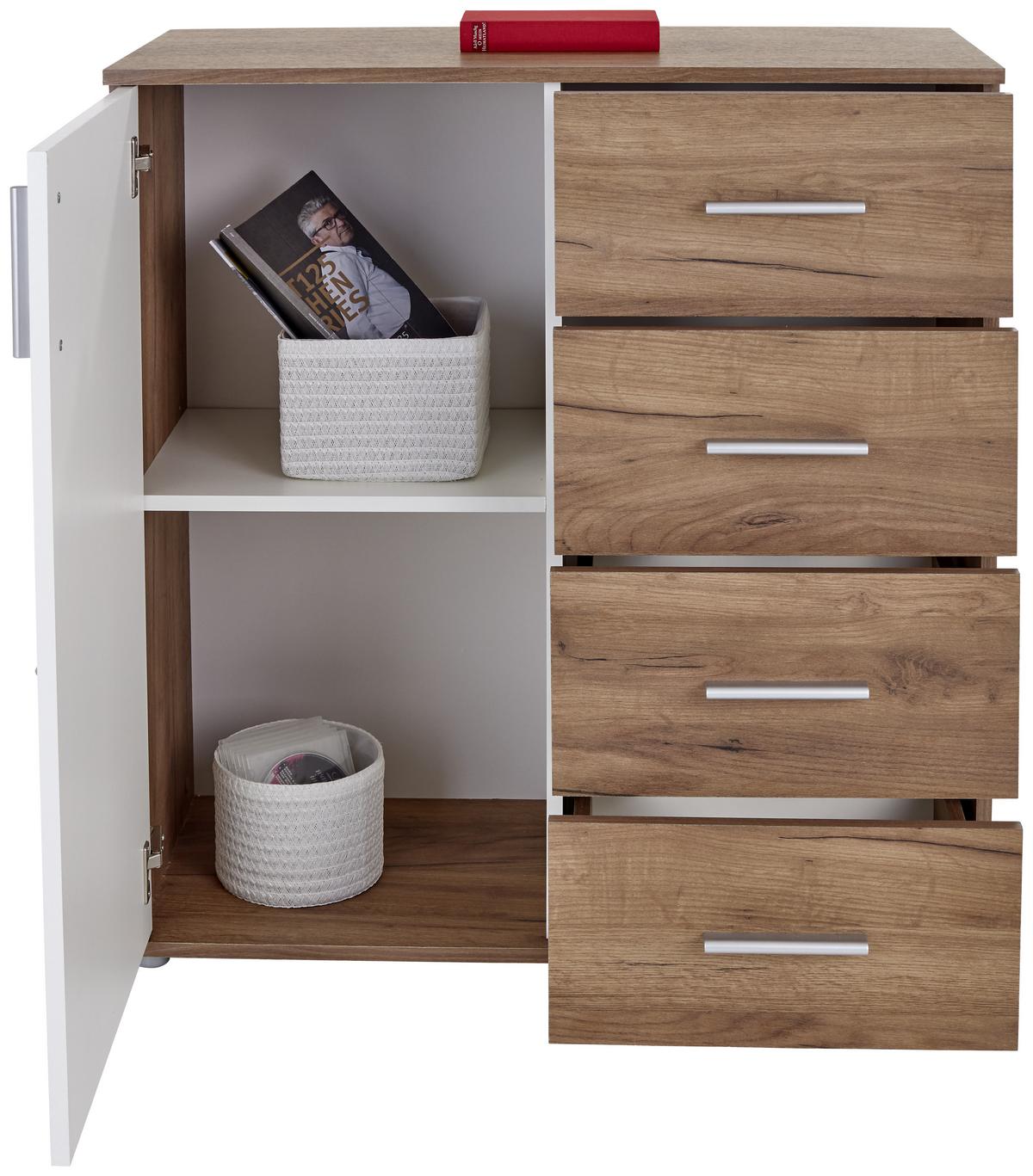 Kommode B 88,2cm Ina 02, Kraft Eiche Dekor/weiß - Eichefarben/Weiß, MODERN, Holzwerkstoff (88,2/95,2/38,3cm)