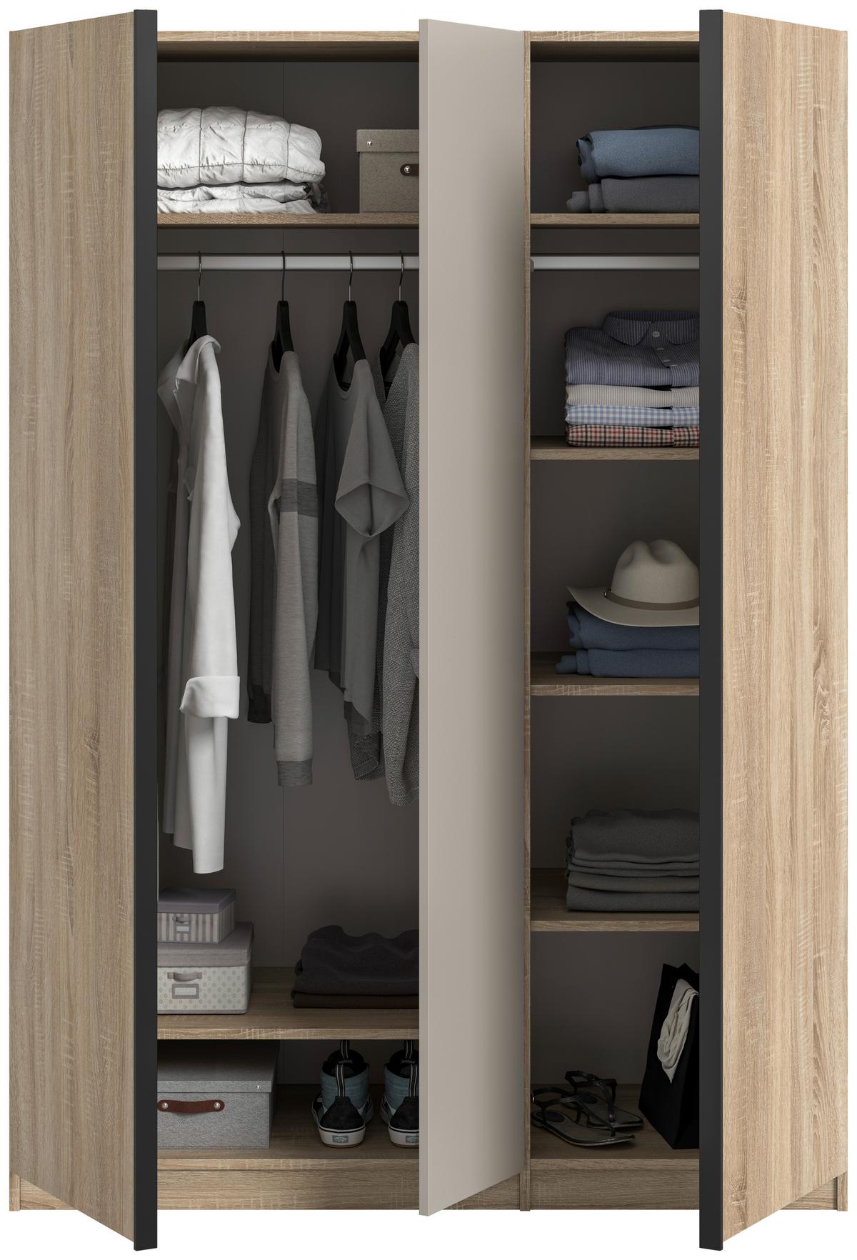 Drehtürenschrank Oakland Sonoma Eiche/Kashmir B: 130 cm - Kaschmir/Sonoma Eiche, MODERN, Holzwerkstoff (130/183/53cm) - MID.YOU