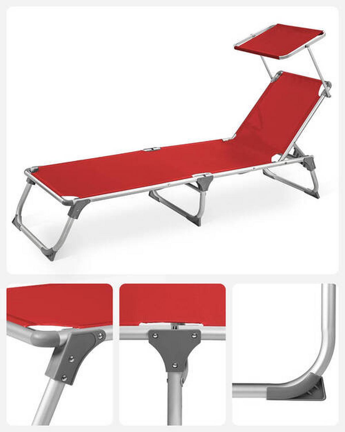 Gartenliege Rot Alufarben Inkl. Sonnendach, B: 55 Cm - Rot/Alufarben, MODERN, Textil/Metall (55/31/193cm) - Modante