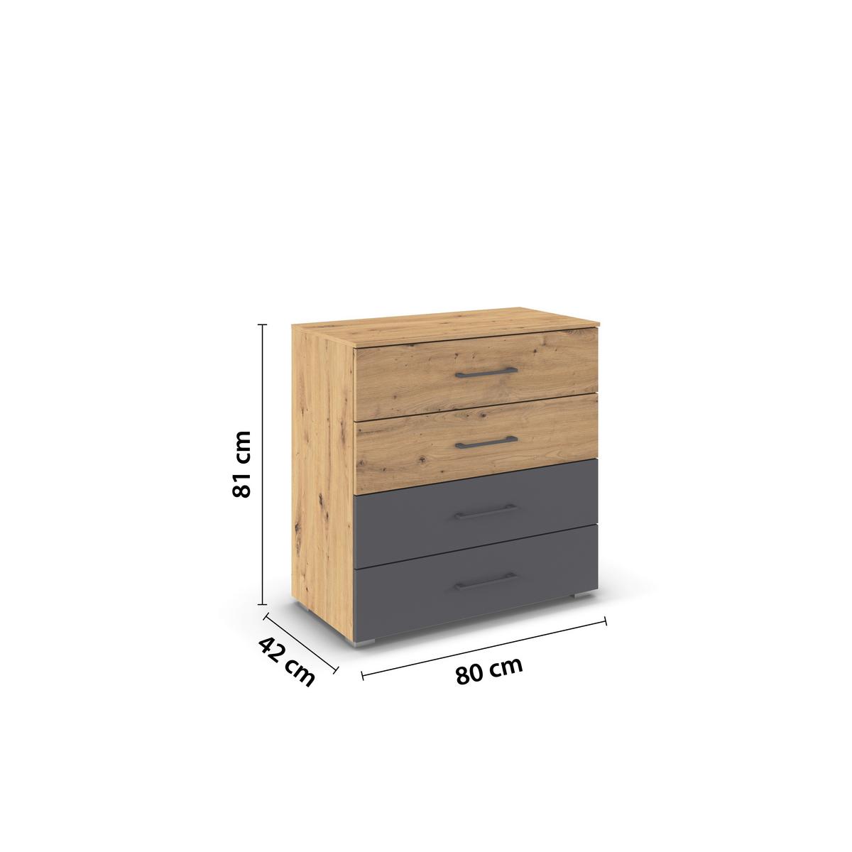 Kommode Bilbao Extra Eiche Artisan/Grau B: 80 cm - Eiche Artisan/Grau, MODERN, Holzwerkstoff (80/81/42cm) - Rauch Möbel