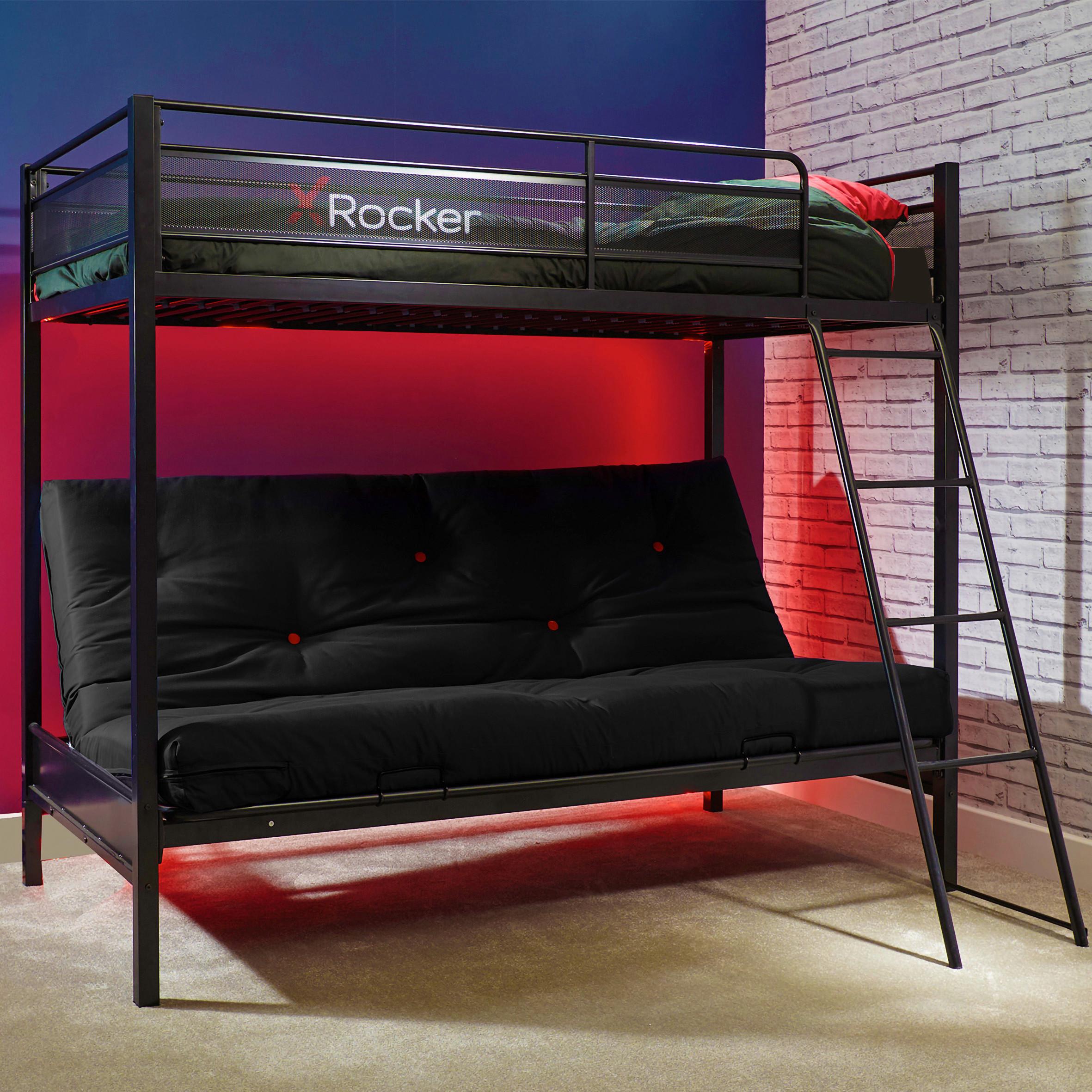 Etagenbett Stronghold-frame Mit Matratze 90x190 Cm Schwarz - Schwarz, MODERN, Metall (90/190cm) - X Rocker