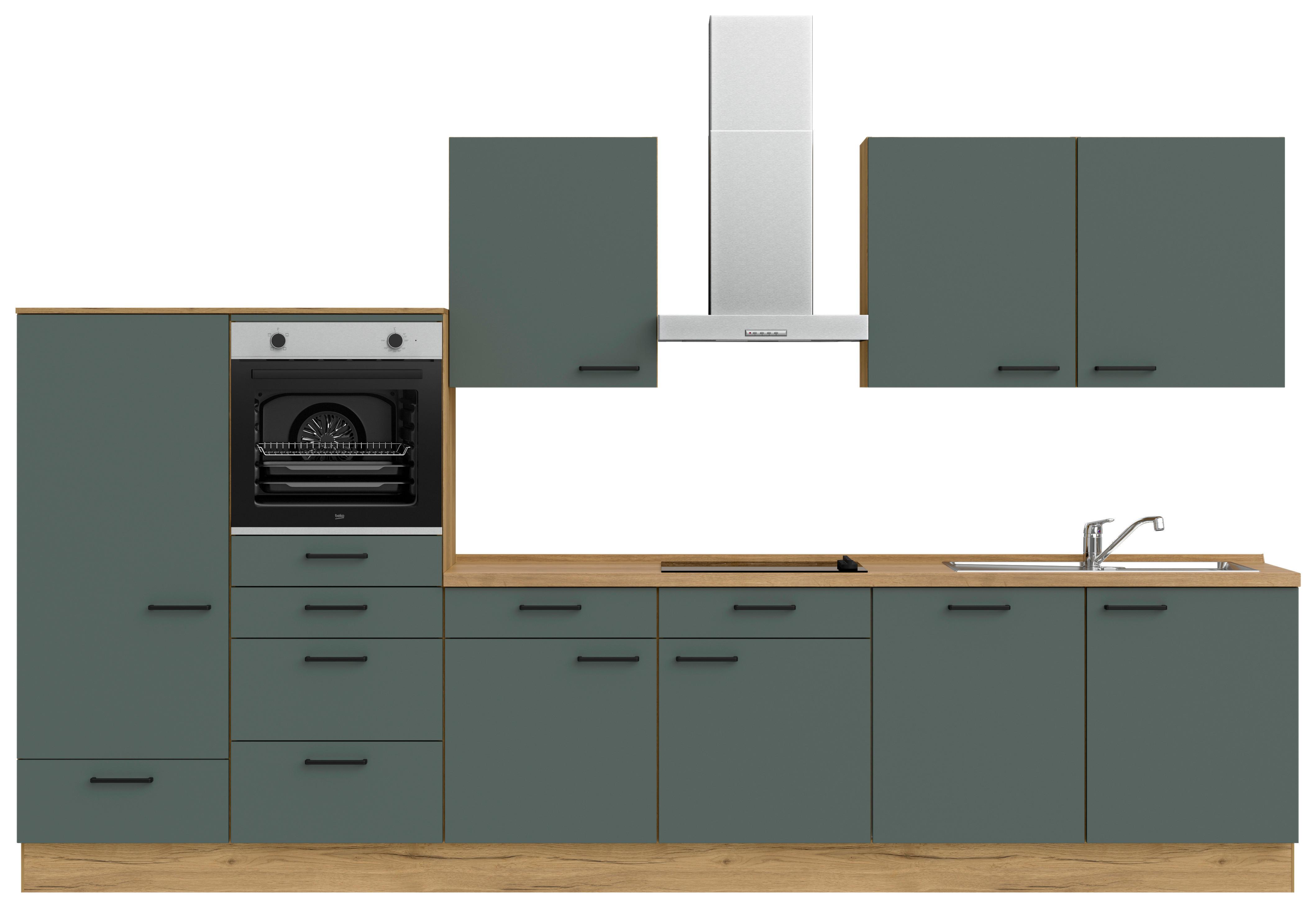 Küchenleerblock Easytouch Low-Line, L12 Links - Dunkelgrün/Eichefarben, MODERN, Holzwerkstoff (360cm) - Nobilia