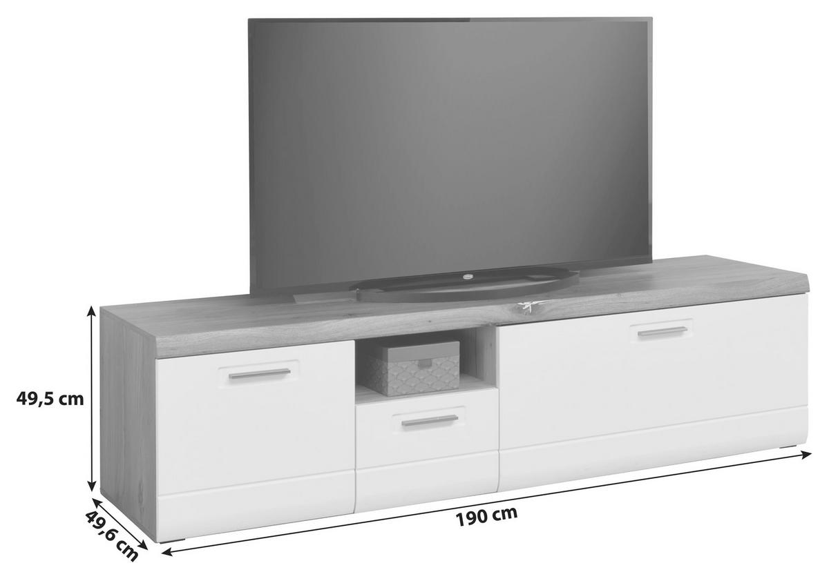 Tv-lowboard Auris B: 190 Cm Eiche Dekor/weiß Matt - Weiß, MODERN, Holzwerkstoff (190/50/50cm) - Luca Bessoni