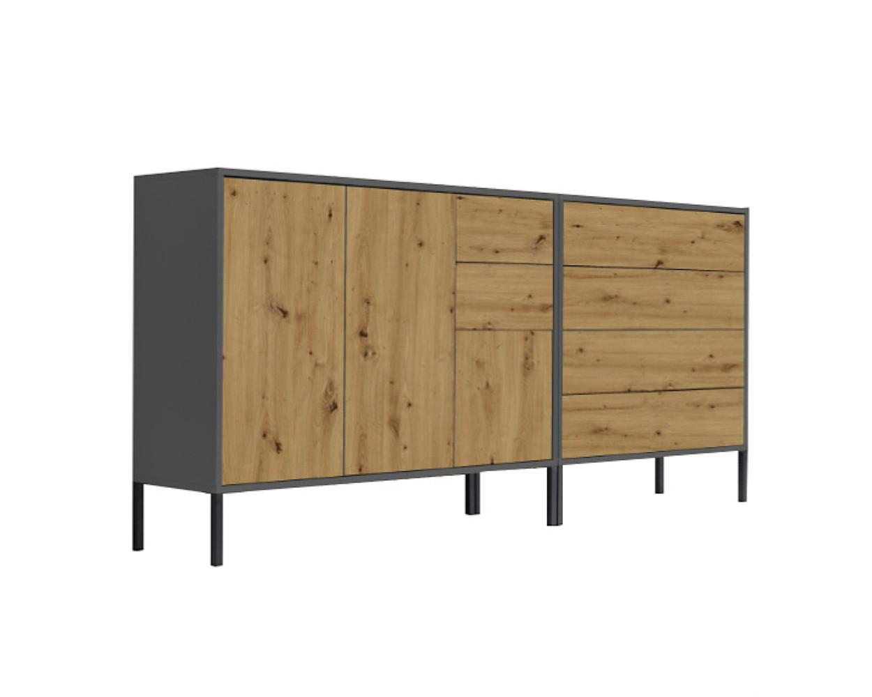 Sideboard Mailand Anthr./eiche Dekor B: 184,5cm - Anthrazit/Eiche Artisan, MODERN, Holzwerkstoff (184,5/86/33cm) - MID.YOU
