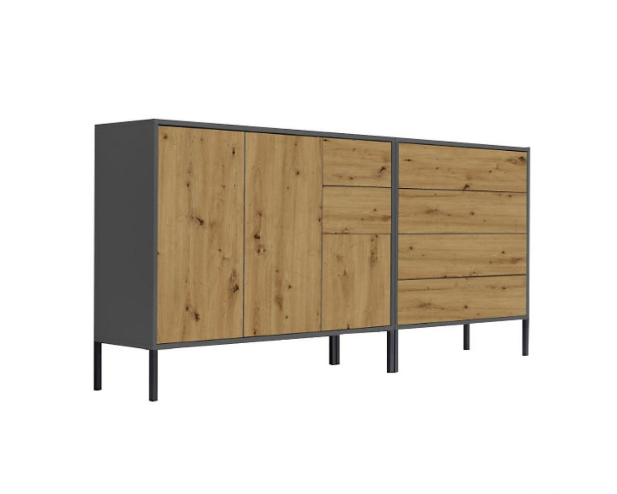 Sideboard Mailand Anthr./eiche Dekor B: 184,5cm - Anthrazit/Eiche Artisan, MODERN, Holzwerkstoff (184,5/86/33cm) - MID.YOU