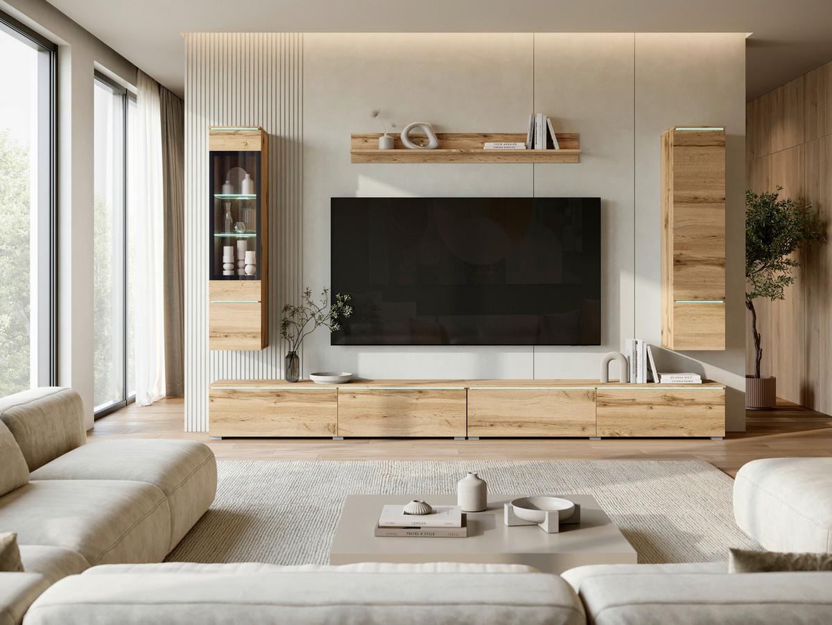 Wohnwand Vera Xxl Eiche Wotan B: 300cm - Eiche Wotan/Grau, Basics, Glas/Holzwerkstoff (300/162/33cm) - P & B