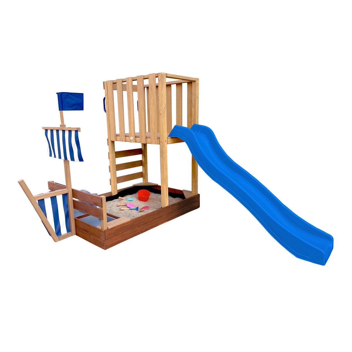Spielturm Vicky mit Rutsche Blau - Blau/Braun, Basics, Holz/Kunststoff (180,5/87/150cm) - Ambia Garden