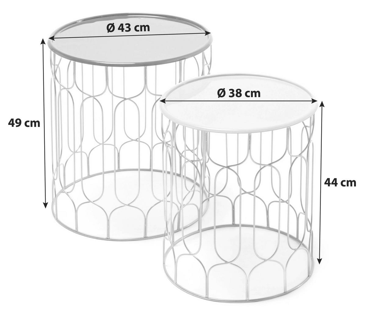 Beistelltisch 2er-set Rund Timba, Petrol/hellgrau/gold - Türkis/Goldfarben, MODERN, Metall (38 / 43/38/43/44 / 49cm) - Kayoom