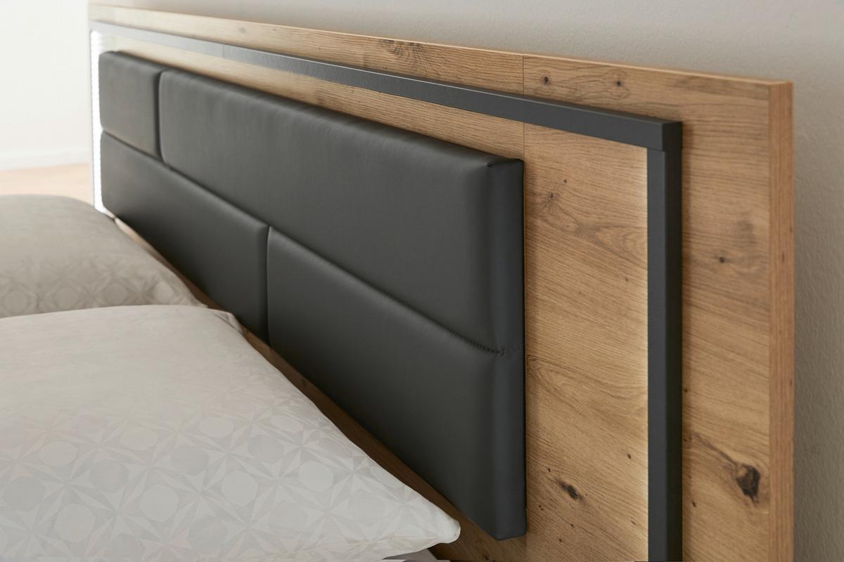 Doppelbett Mit Nachtkästchen 180x200 Cm Bilbao Grau/eiche - Eichefarben/Grau, Design, Holzwerkstoff/Textil (180/200cm) - Rauch Möbel