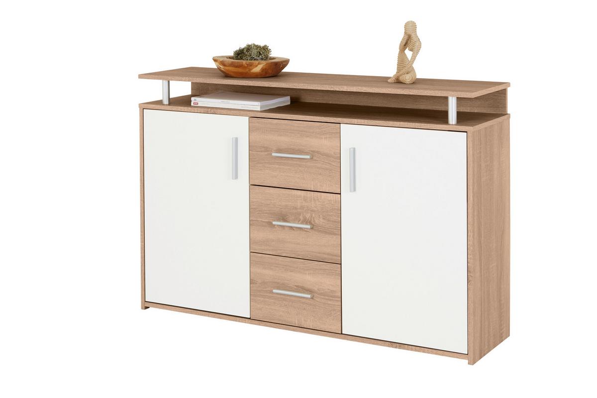 Kommode 132 Cm Drift, Eiche Dekor/weiß - Eichefarben/Weiß, MODERN, Holzwerkstoff (132/88/34,6cm)