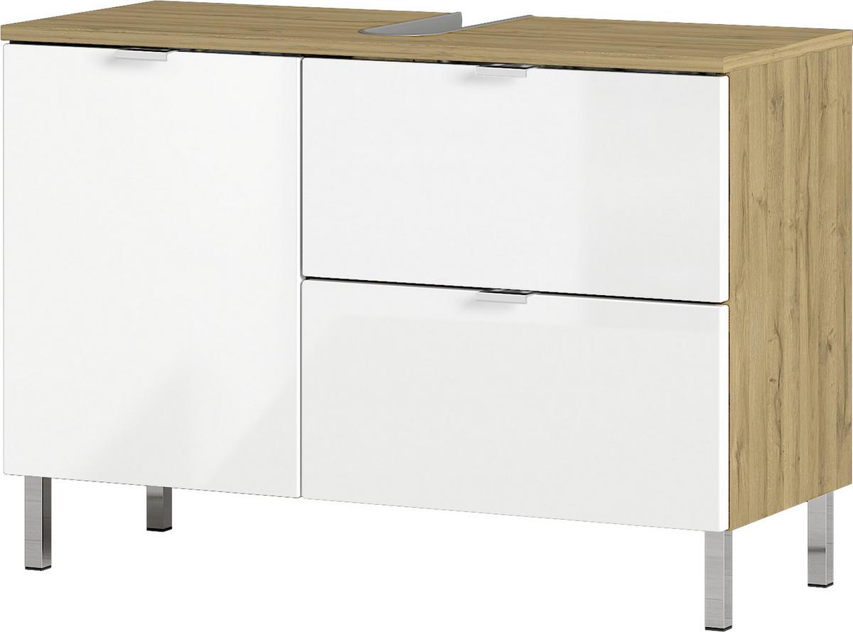 Waschbeckenunterschrank Gw-Mauresa B: 80 cm - Chromfarben/Eichefarben, KONVENTIONELL, Holzwerkstoff (80/56/34cm) - Germania