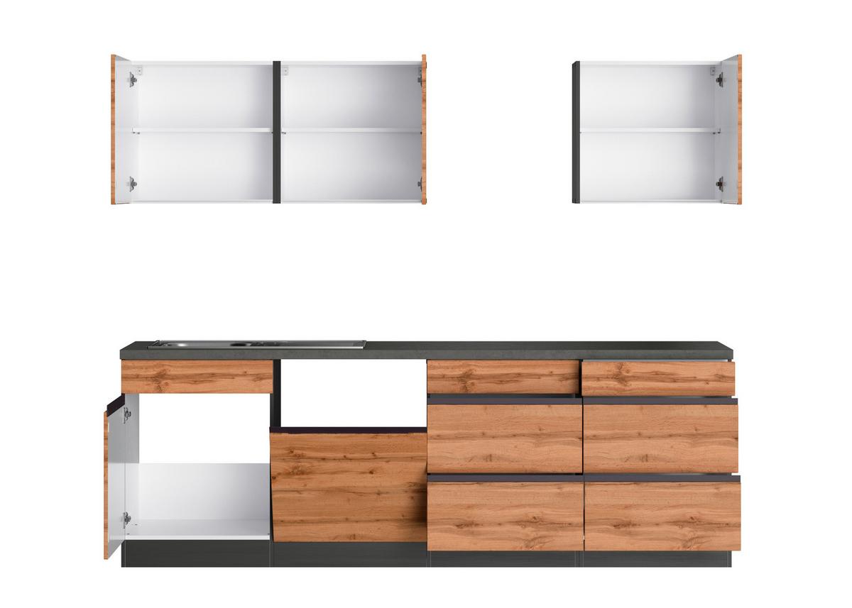Zweizeilige Küche Turin 390 Cm Graphitfarben/eiche - Eiche Wotan/Graphitfarben, Design, Holzwerkstoff (390cm) - Held